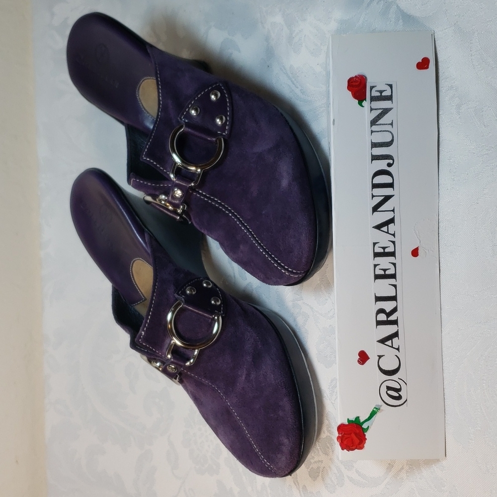 COLE HAAN womens purple mule with silver buckles size 6b
